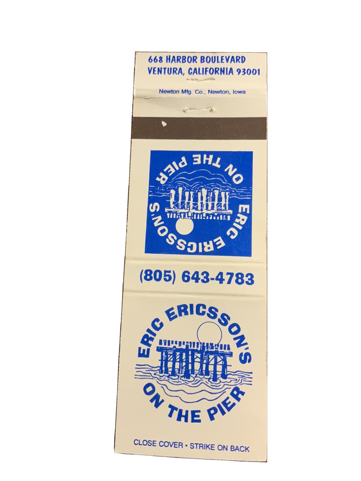 Eric Ericsson\'s On The Pier Ventura California CA Vintage Matchcover