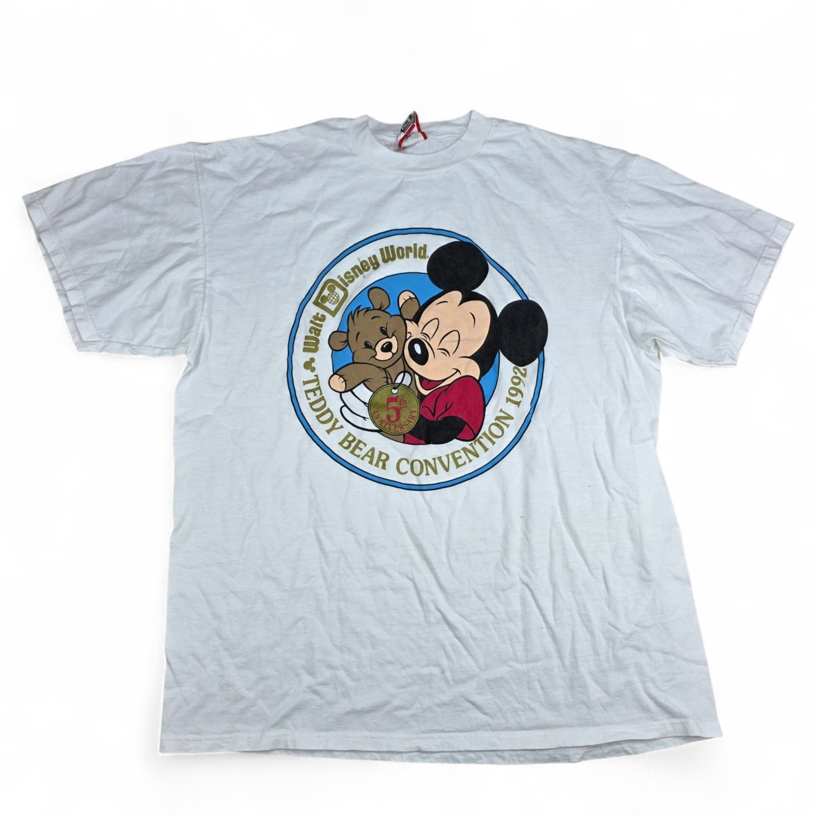 Disney 1992 Mickey Mouse Teddy Bear Convention T-Shirt One Size XL White USA Vtg