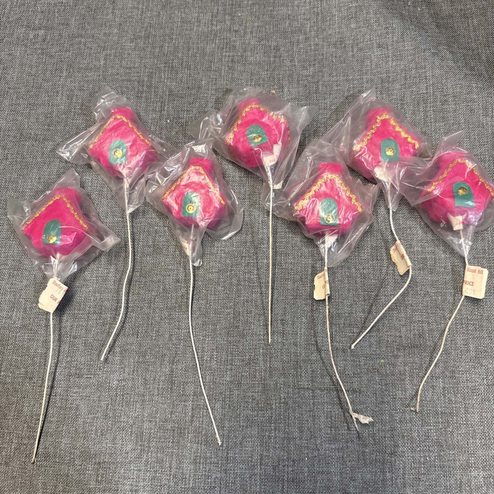 lot of 7 vintage NOS flocked pink house picks
