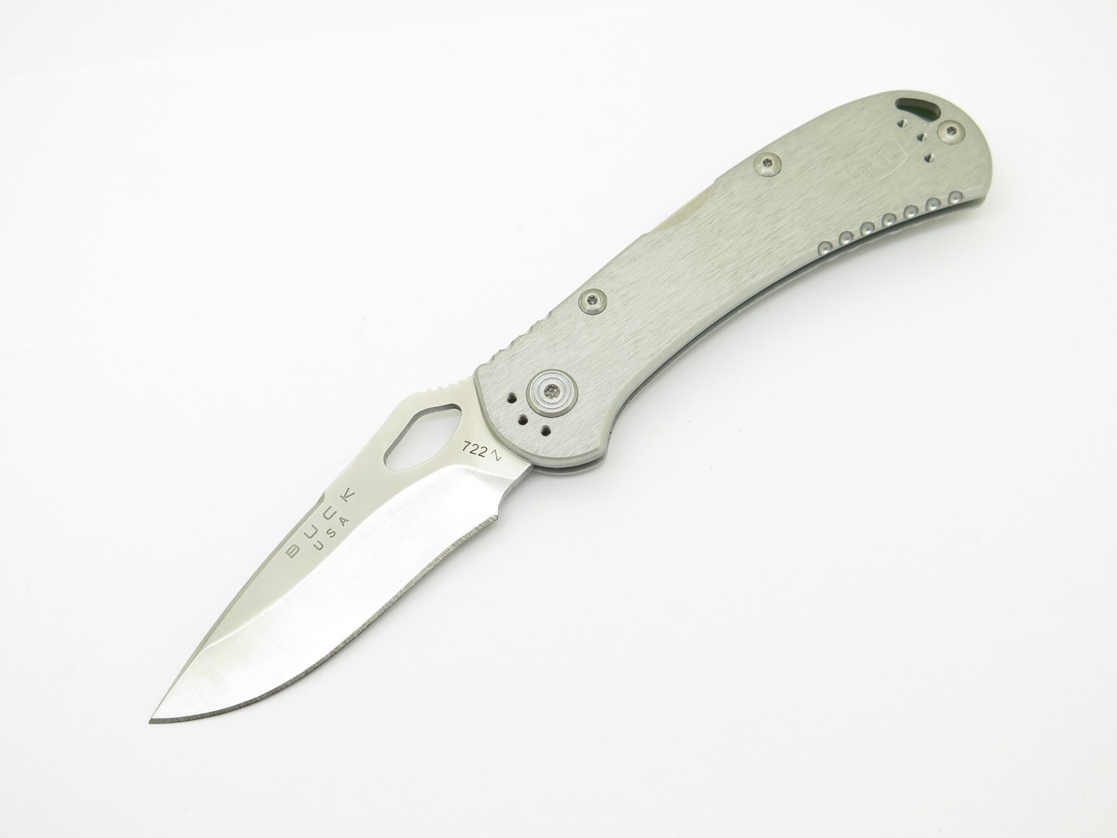 2024 Buck 722 Spitfire USA Gray Aluminum Handle Folding Lockback Pocket Knife