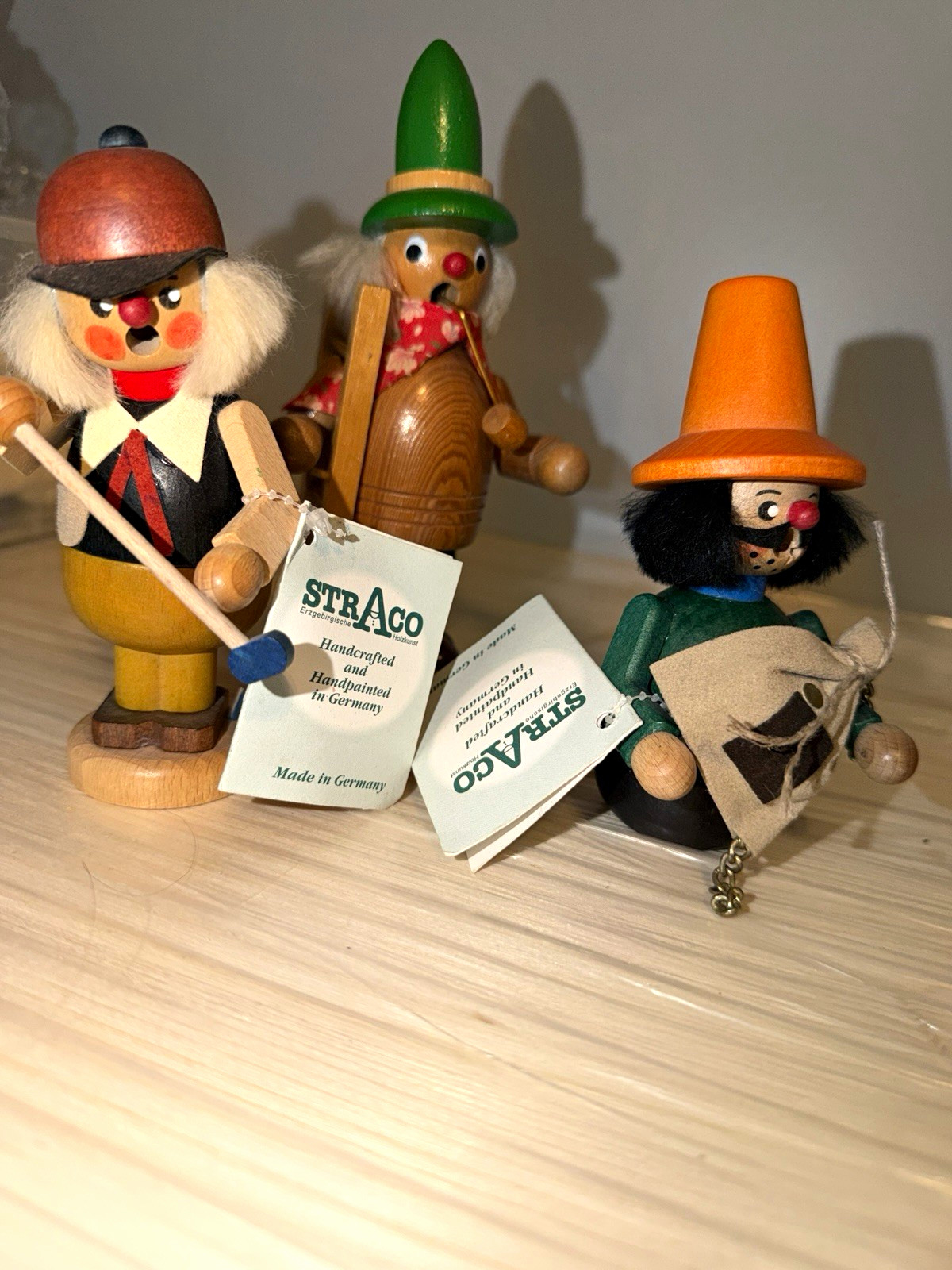 Vintage STRACO German Wooden Incense Smokers - Lot of 3 Erzgebirge Räuchermännch