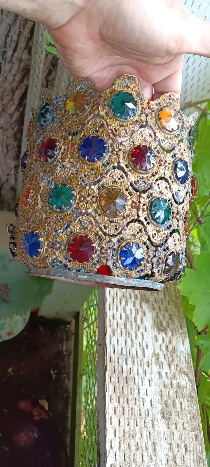 Huge Victorian Antique 1880\'s Cabochon Jeweled Lamp Shade