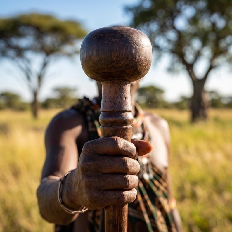 Artisan Maasai Style Wooden Rungu Club, Tribal Walking Stick African Folk Art Artisan Maasai Style Wooden Rungu Club, Tribal Walking Stick African Folk Art