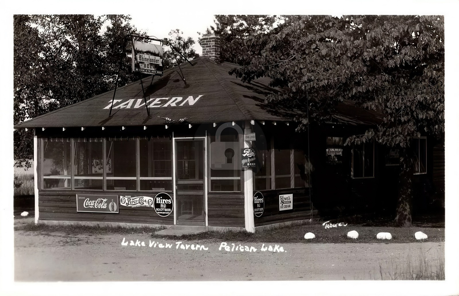 Pelican Lake WI Wisconsin View, Tavern 1940s RPPC Photo Postcard COPY