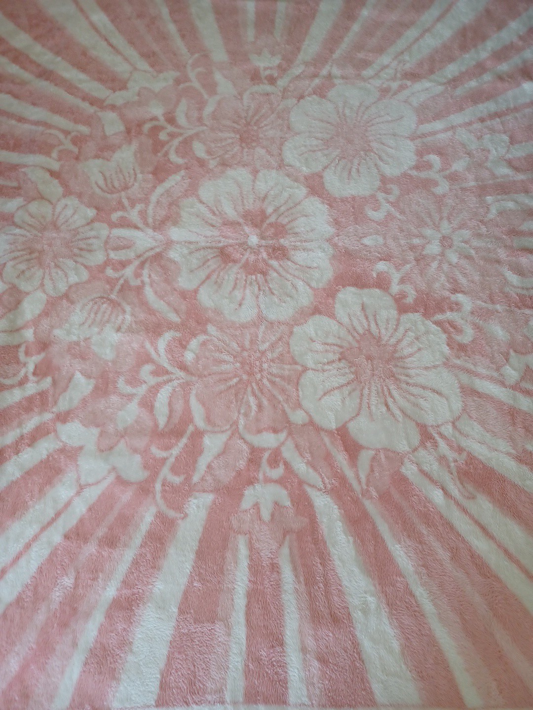 Vintage San Marcos Mexico Blanket Pink Flowers Plush Heavy 79x78 Reversible Rare
