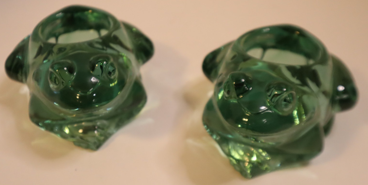 Vintage Pair Indiana Glass Green Frog Votive Candle Holders Heavy Made in USA