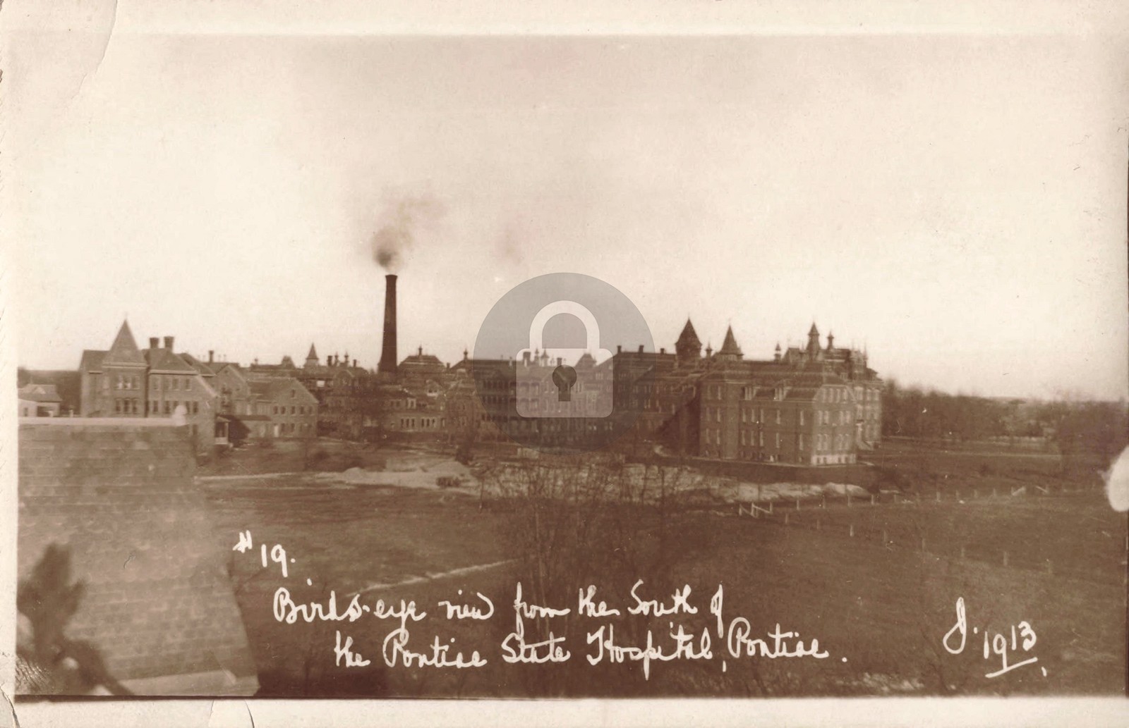 View fr the South of the Pontiac State Hospital Pontiac MI 1913 RPPC Photo COPY