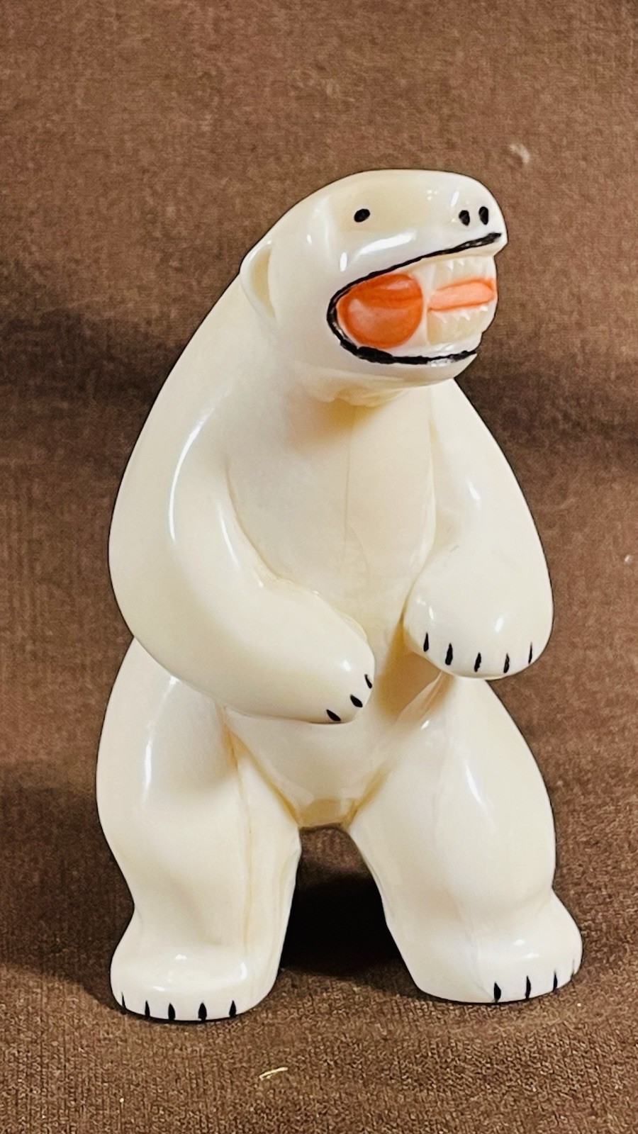 Polar Bear Inuit Hand Carved Walrus Sculpture Vtg Eskimo Native Folk Art