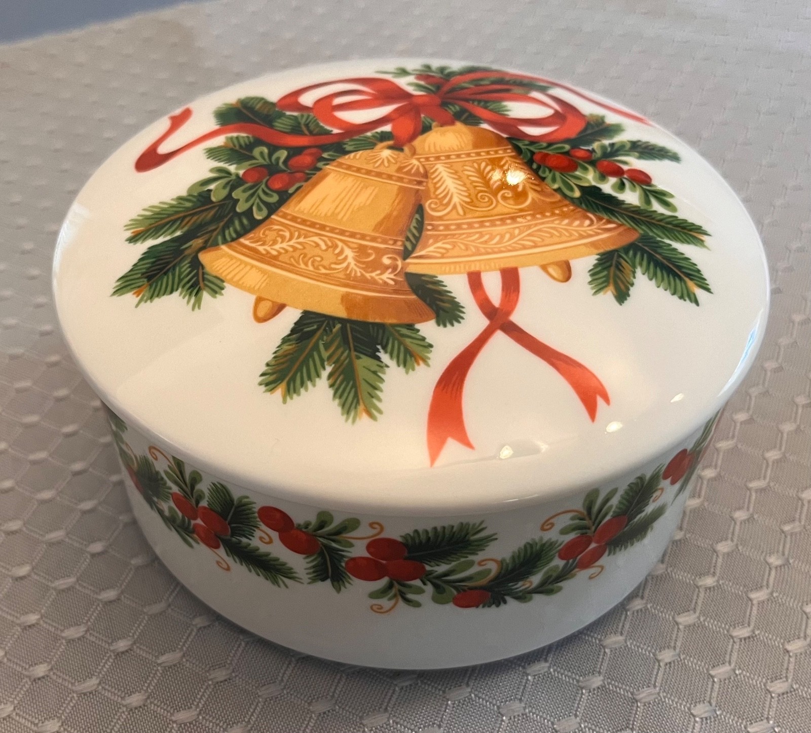 Vintage Mikasa Christmas Bells Trinket Container & Lid Vintage Mikasa Christmas Bells Trinket Container & Lid