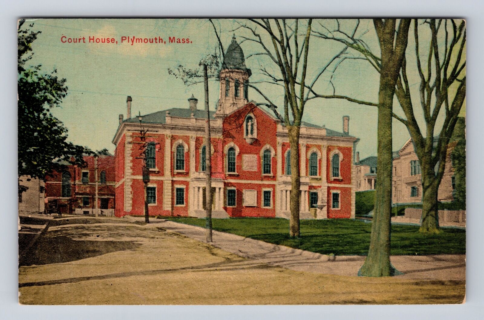 Plymouth MA-Massachusetts, Courthouse, Antique, Vintage Souvenir Postcard