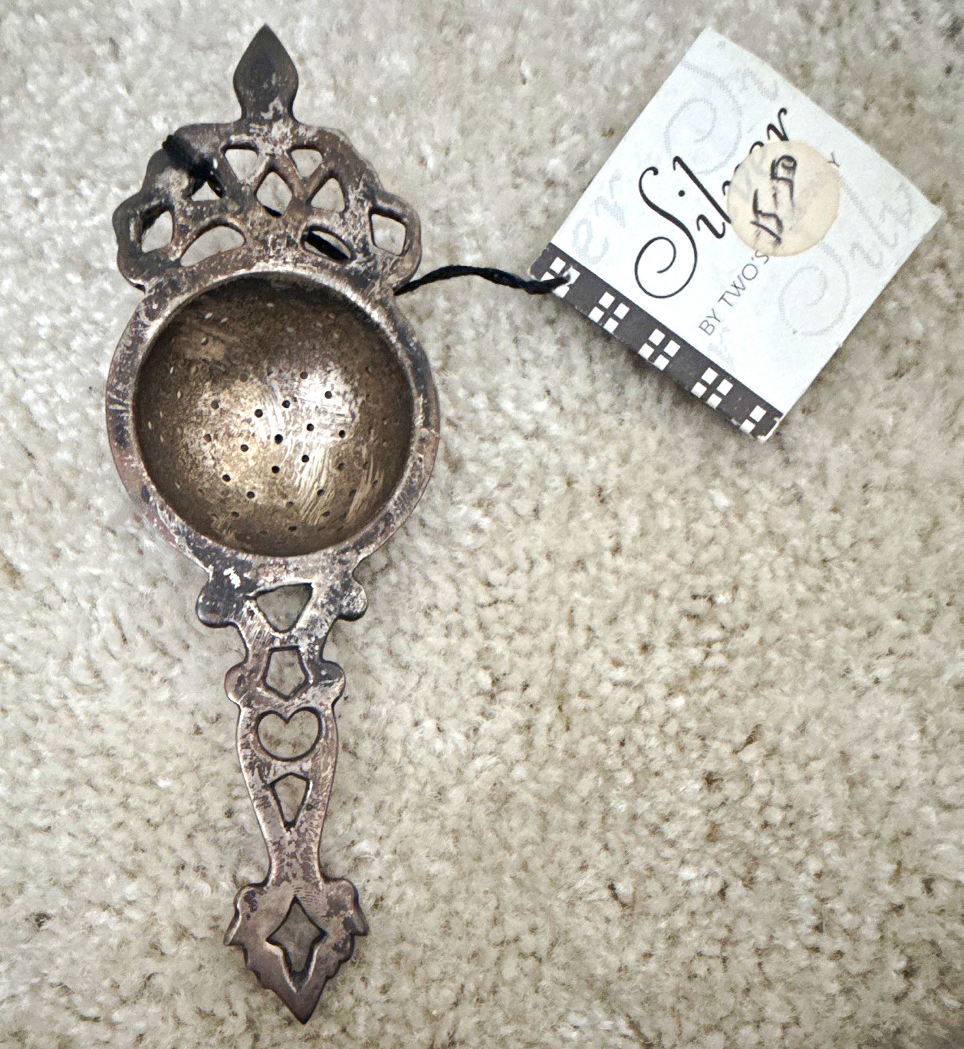 Two\'s Company Silver Plated Tea Strainer Licensed Reproduction Round w/ Handle