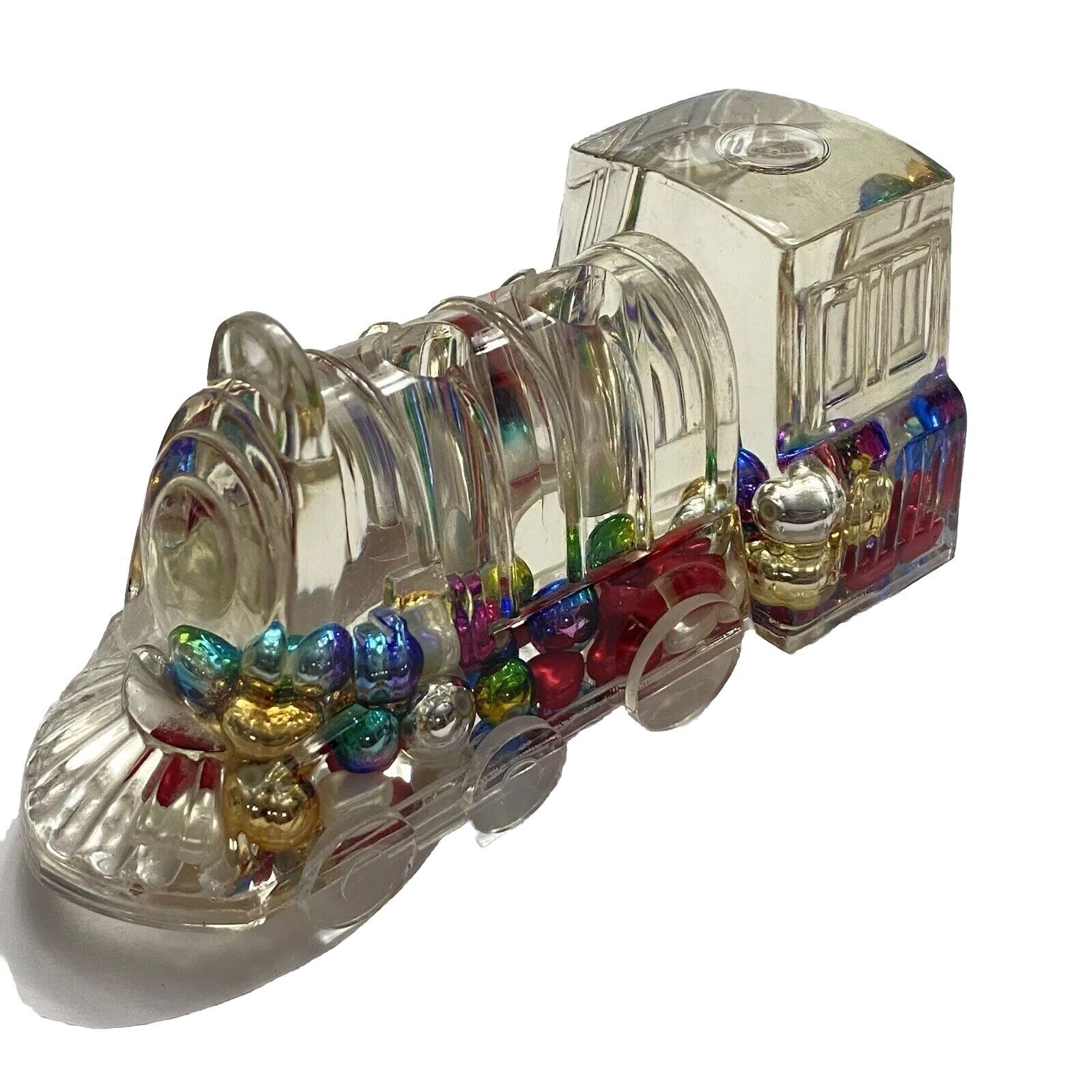 Vintage Train Pen Holder Paperweight Floating Beads Water Filled Locomotive