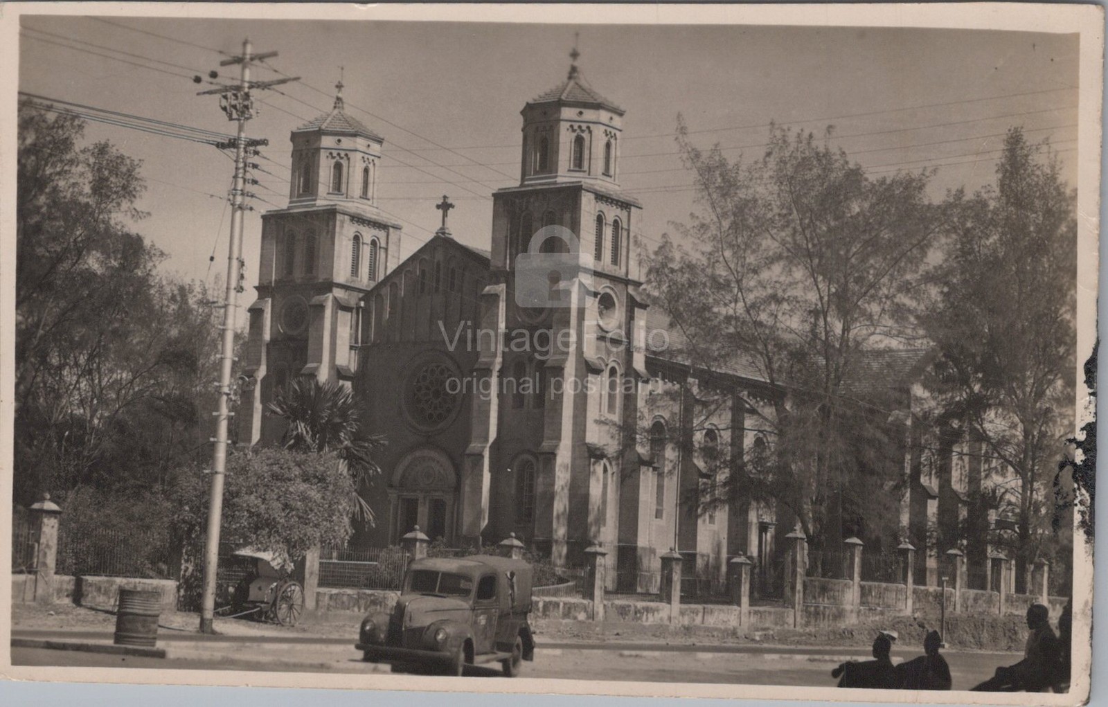 Holy Ghost Catholic Cathedral Mombasa Kenya Truck Rickshaw RPPC 1946 Postcard