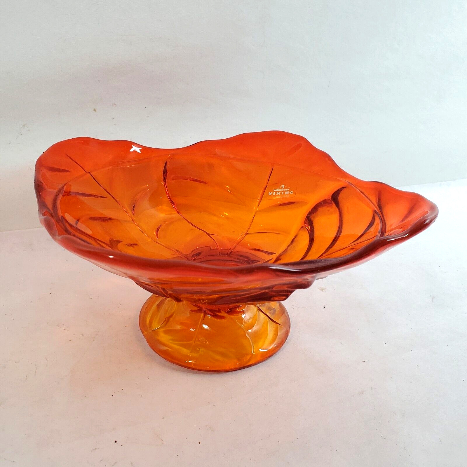 Viking Amberina Orange Glass Pedestal Bowl 8\
