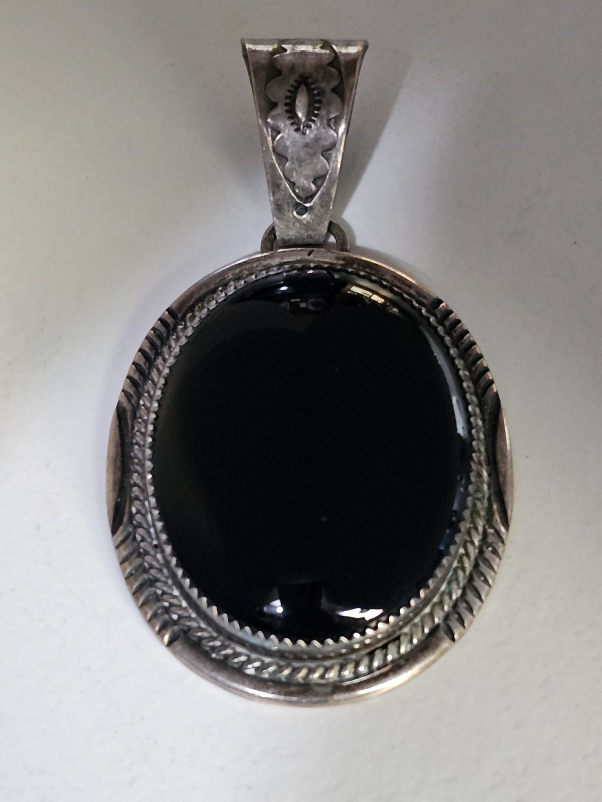 Large Vintage Navajo Patrick Yazzie Sterling & Onyx Oval Pendant