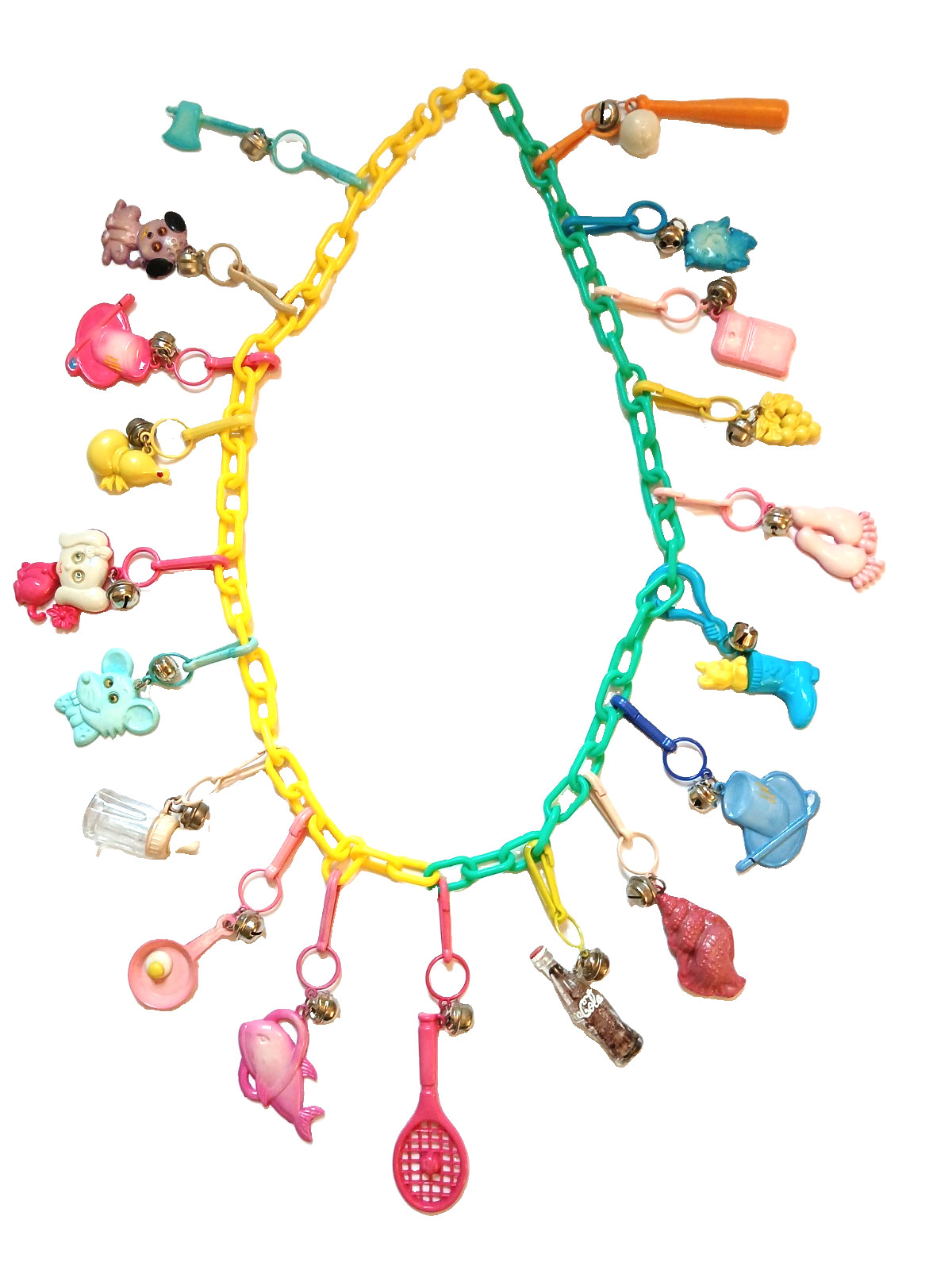 Vintage 80s Charm Necklace Chunky Chain w/ 19 Plastic Clip Charms Retro Kids Vintage 80s Charm Necklace Chunky Chain w/ 19 Plastic Clip Charms Retro Kids