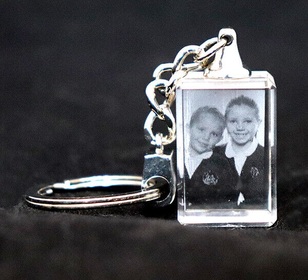 Personalised Lasered 2D Photo Crystal Keyring with Blue LED