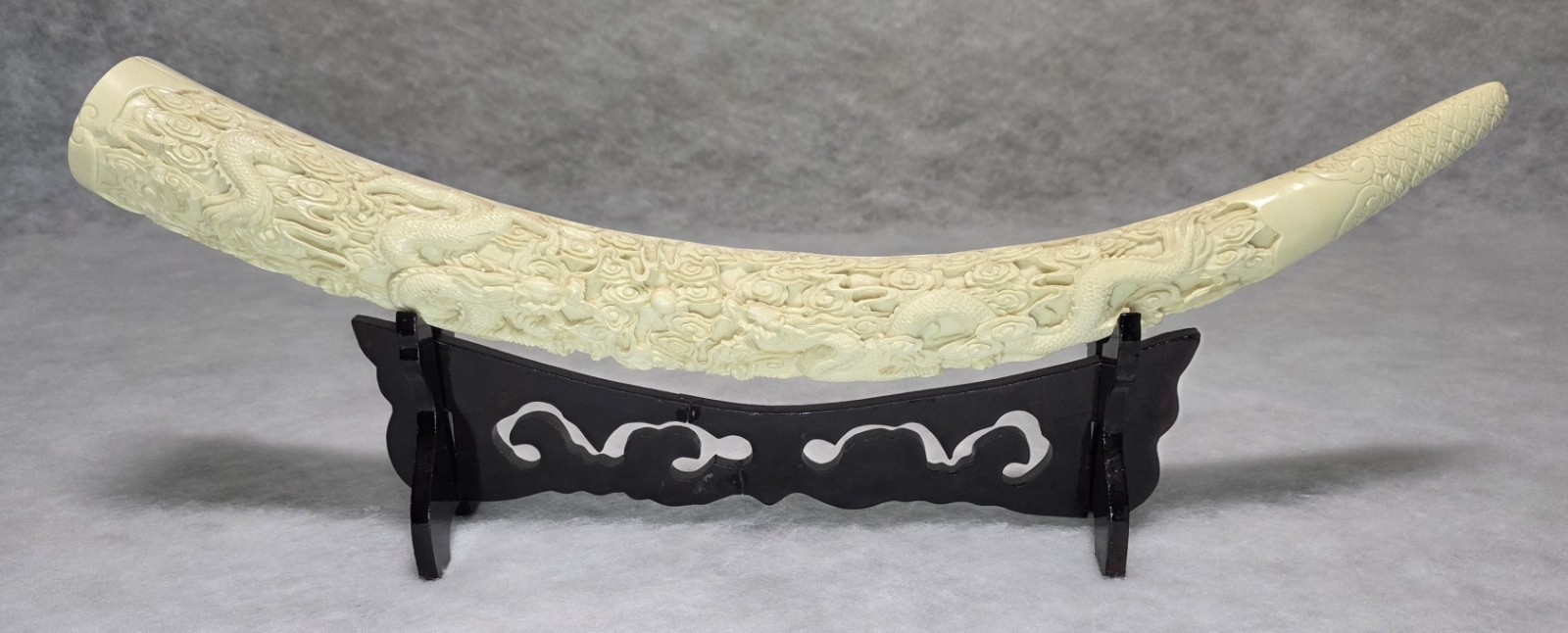 Vintage Chinese Carved Resin Faux Ivory Tusk Dragon 21 Vintage Chinese Carved Resin Faux Ivory Tusk Dragon 21