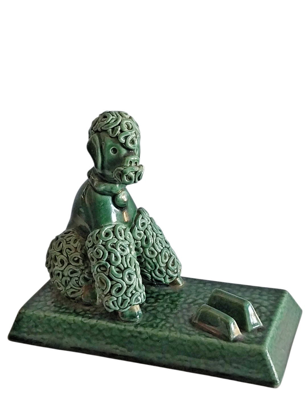 Vtg 1950s French Ceramic Spaghetti Poodle Figurine Card/Matches Holder Green