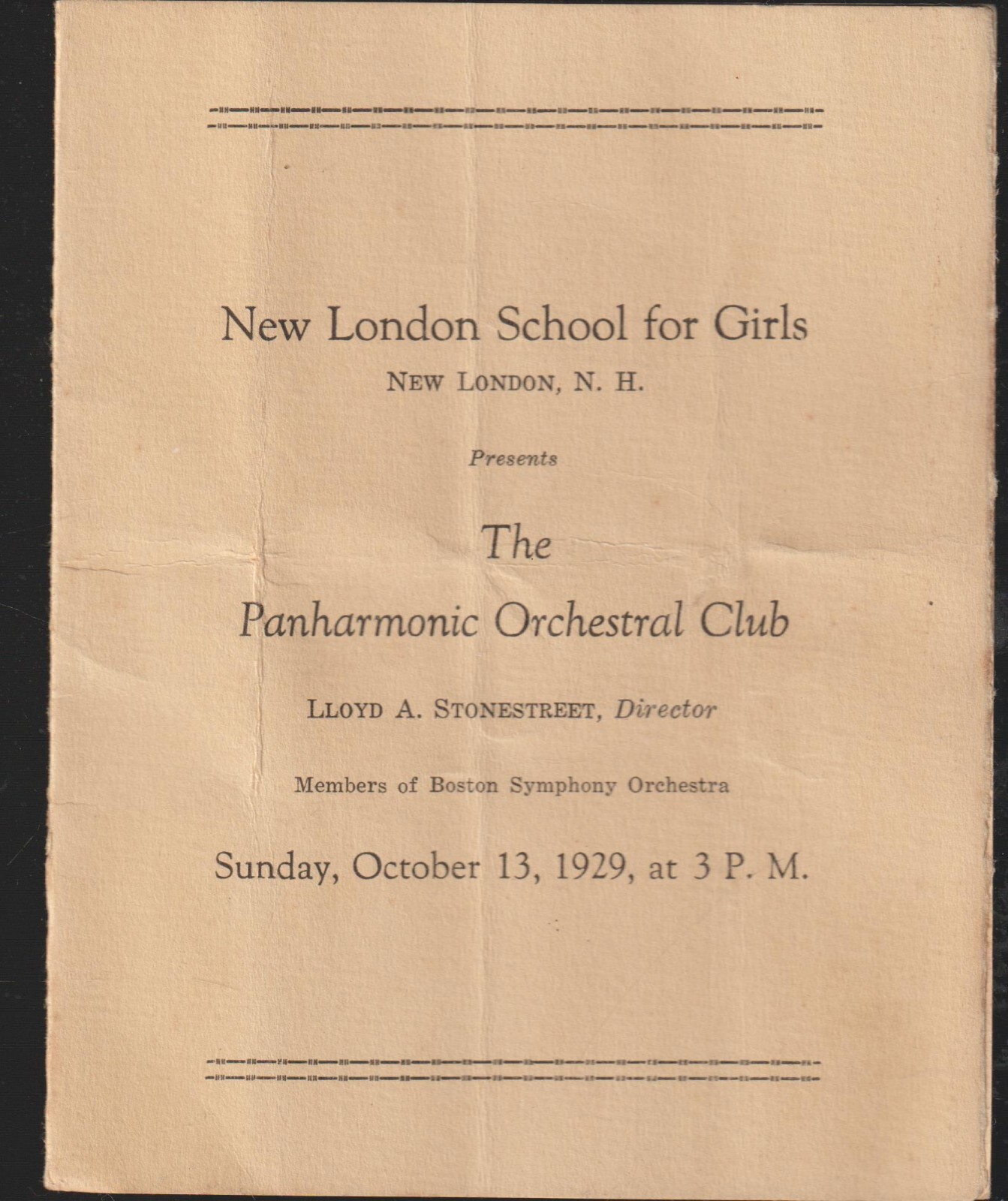 School for Girls New London N.H. Orchestral Club Program Oct. 13, 1929 Original