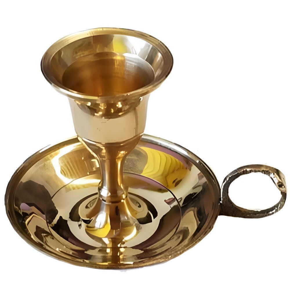Brass Chamberstick Taper Candle Holder - Vintage 3” Candle Holder with Handle