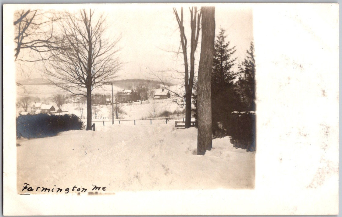 Antique ca. 1905 Postcard RPPC Real Photo Farmington Maine Town Snow Unposted