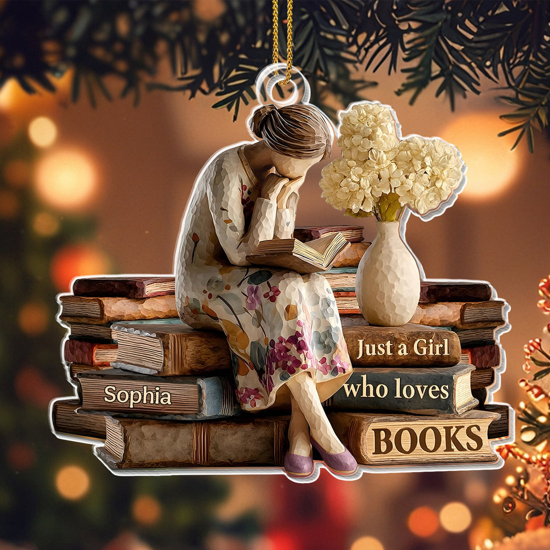 Personalized Girl Loves Books Christmas Ornament Reading Librarian Ornament Gift