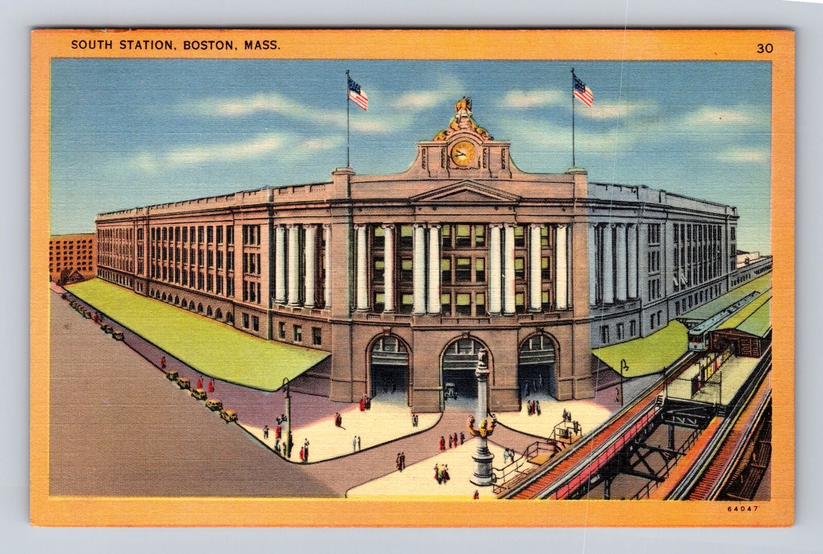 Boston MA-Massachusetts, South Station, Dewey Square, Vintage Souvenir Postcard