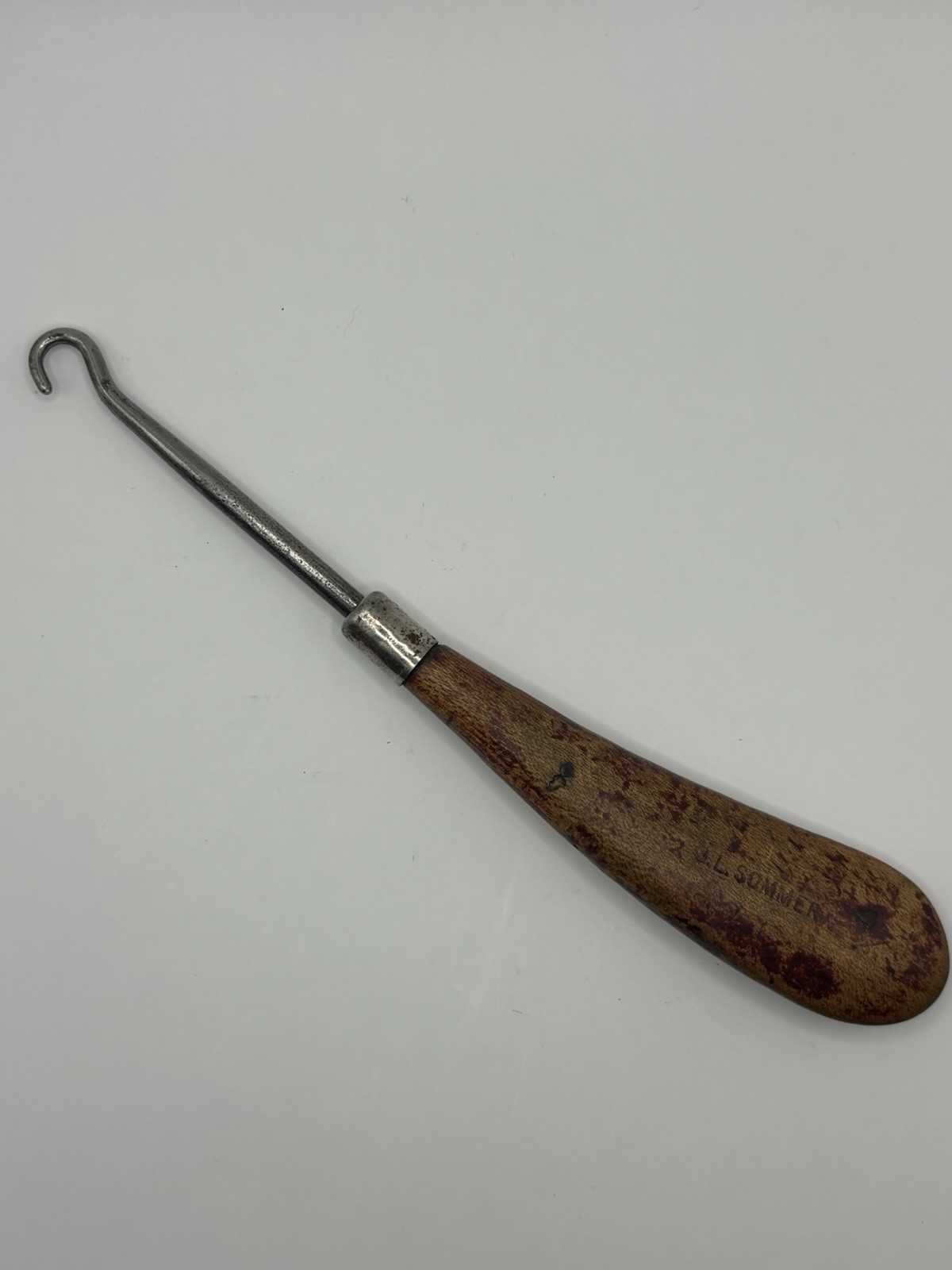 J.L. Sommer Vintage Wooden Handle Button Hook Tool J.L. Sommer Vintage Wooden Handle Button Hook Tool
