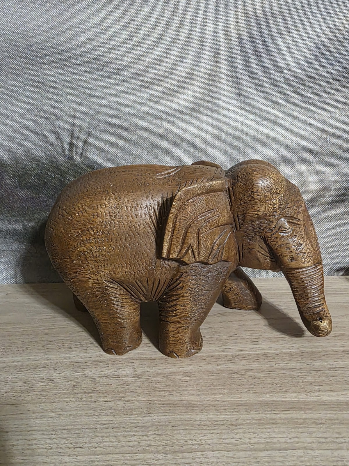 Vintage Hand Carved Solid Wood Elephant Figurine Large 11.5