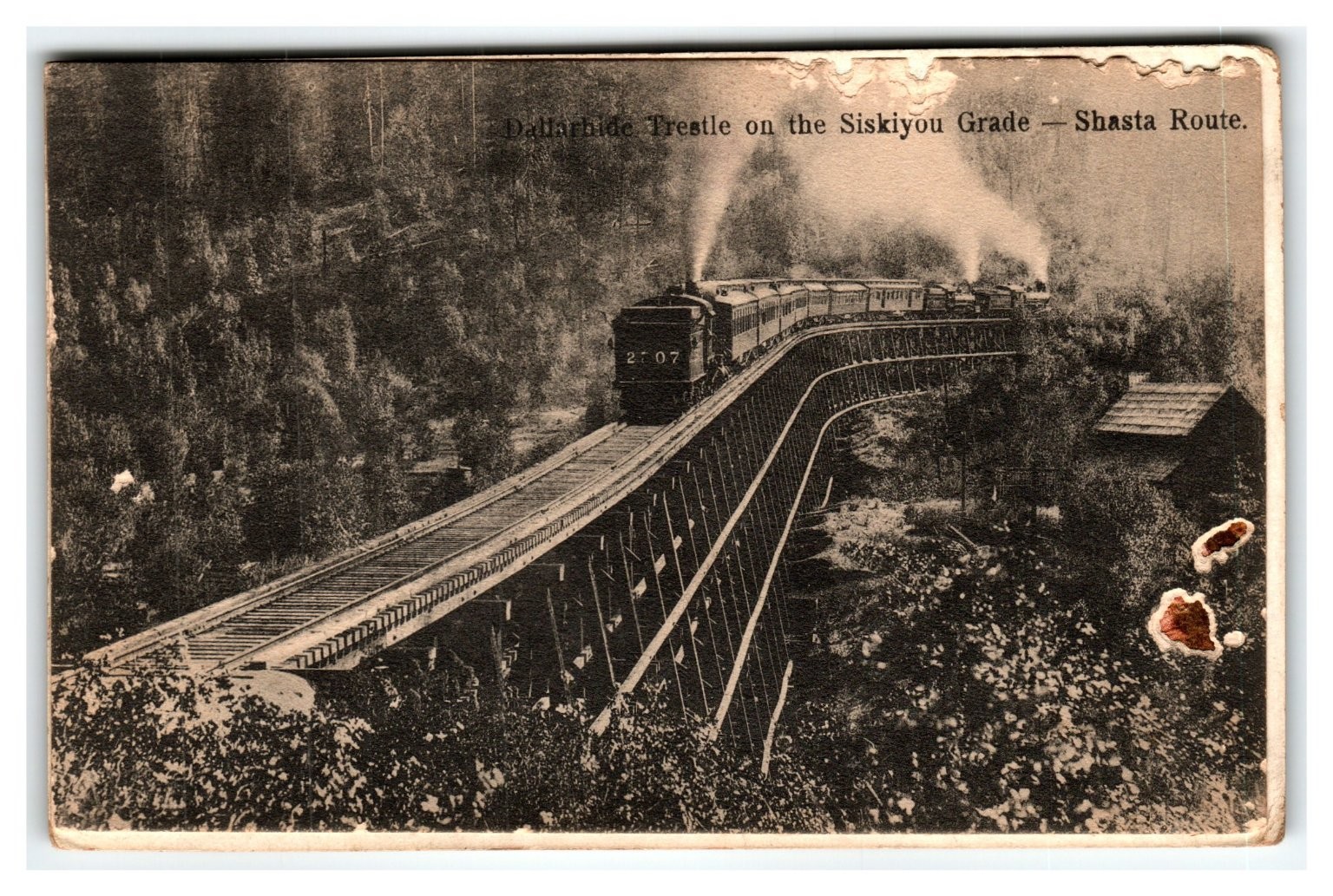 Dunsmuir Trestle Siskiyou Grade Shasta Route Steam Train RPPC Postcard 1915