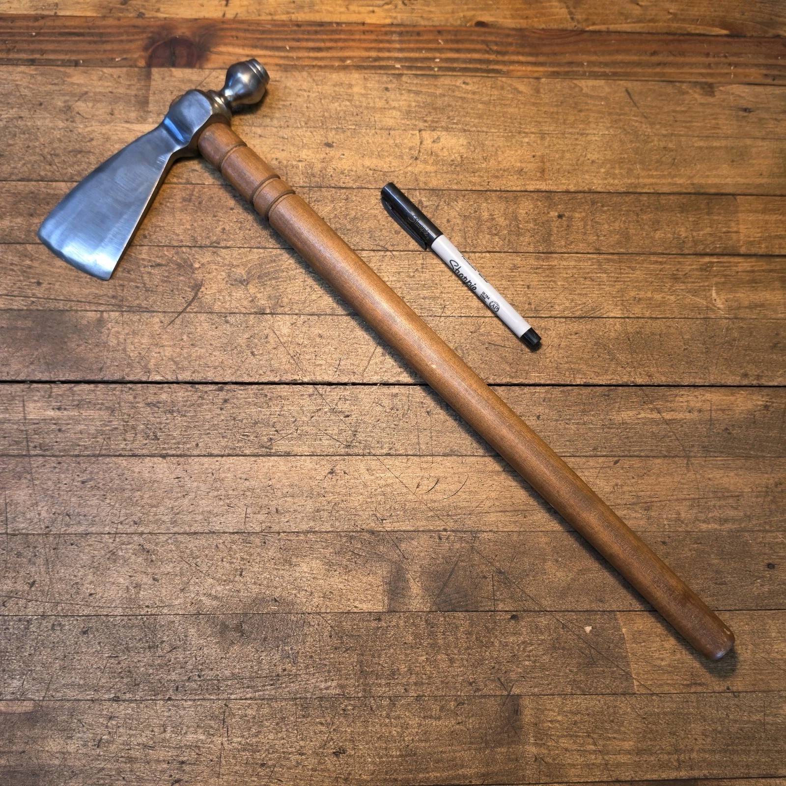 GORGEOUS Antique Hand Forged Pipe Tomahawk Axe Acorn Bowl Turned Handle ☆USA
