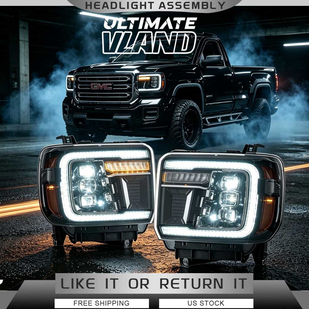 VLAND FULL LED Headlight For 2014-2019 GMC Sierra 1500 2500HD 3500HD W/Animation