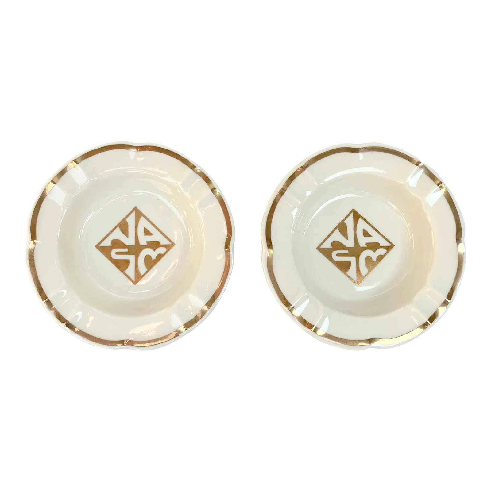 Vintage Nasm Logo Ashtrays - a Pair 4.25ʺW × 4.25ʺD × 0.75ʺH