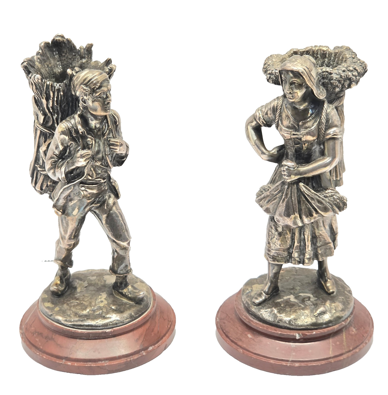 Antique Pierre-Charles Lenoir French Spelter Bronze Harvest Sculpture Pair 1900