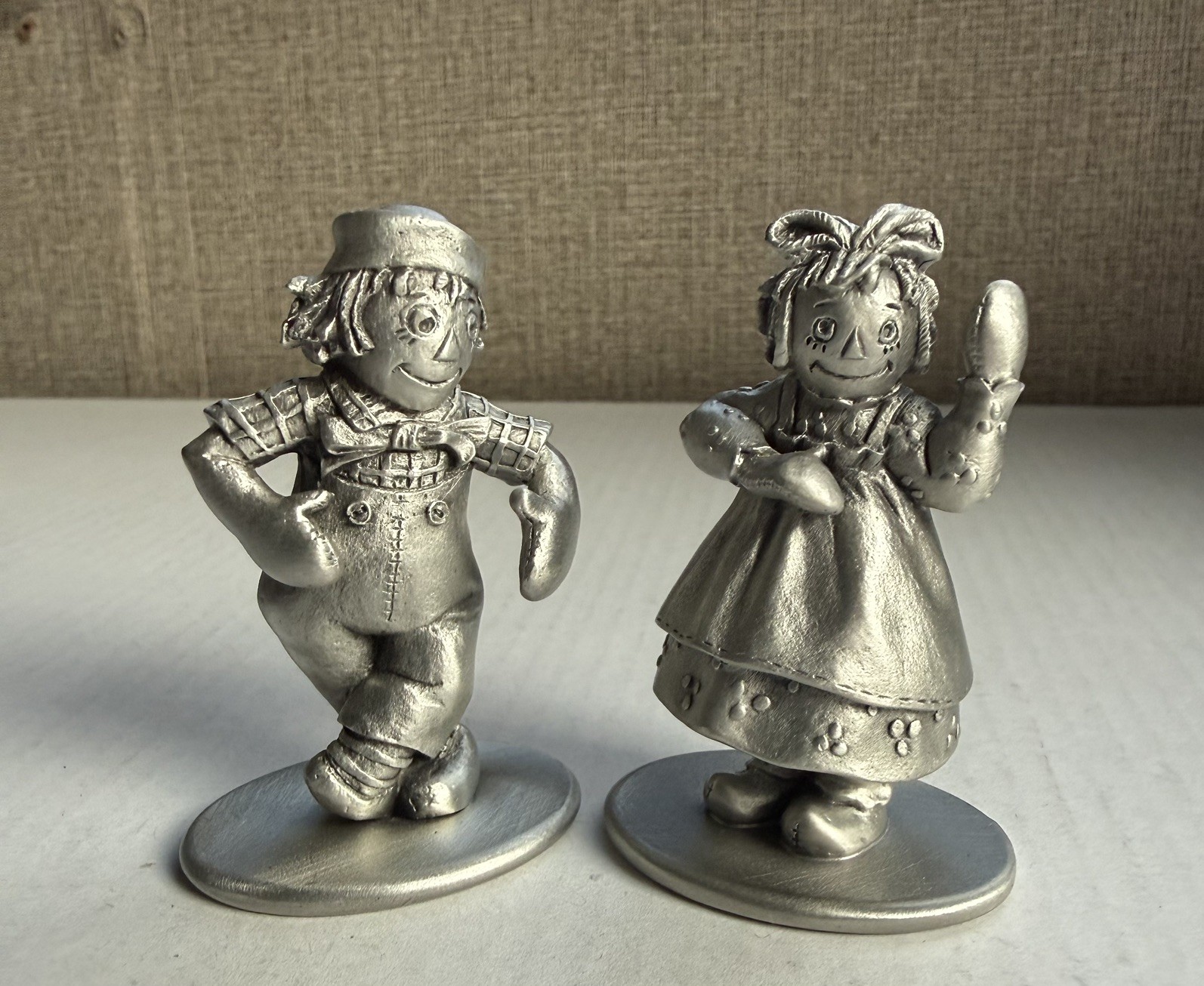 Vintage 1978 Schmid Fine Pewter Raggedy Ann & Andy Miniature Figurines