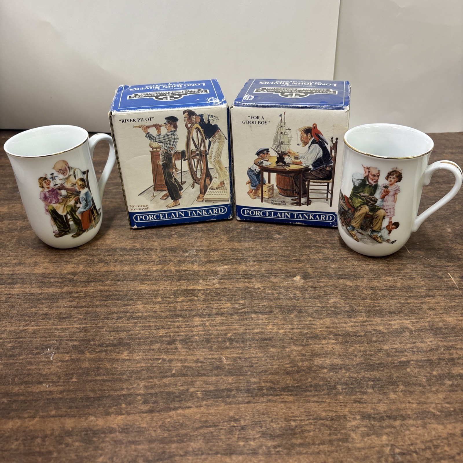Vtg Norman Rockwell Porcelain Mug Lot of 8 with 1985 Seafarers Series with Boxes