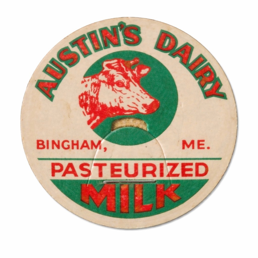 Vintage Austins Dairy Milk Bottle Cap Bingham Maine Cow Advertising Pasteurized
