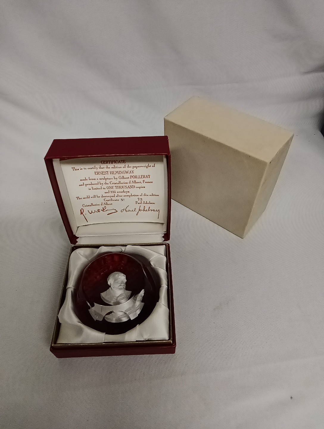 VTG Ernest Hemingway by Gilbert Poillerat Crystal D’Albret P.J. Paperweight 