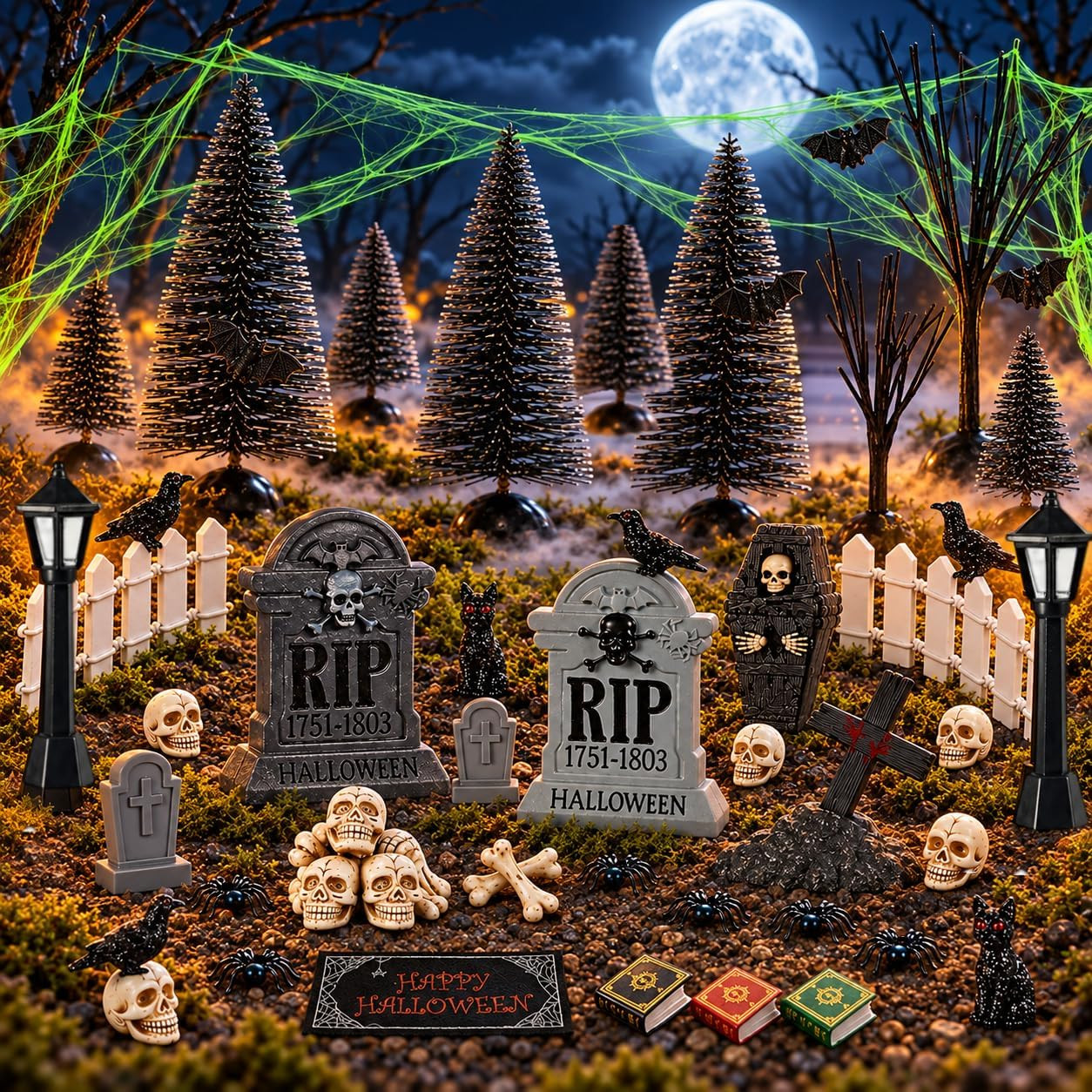 49 Piece Mini Halloween Village Accessories Set for Spooky Decor Crafts