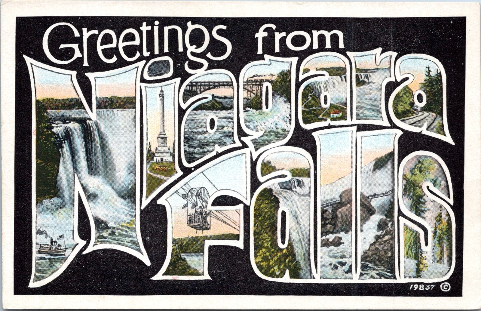 Large Letter Greetings from Niagara Falls - White Border Postcard c1920s Large Letter Greetings from Niagara Falls - White Border Postcard c1920s