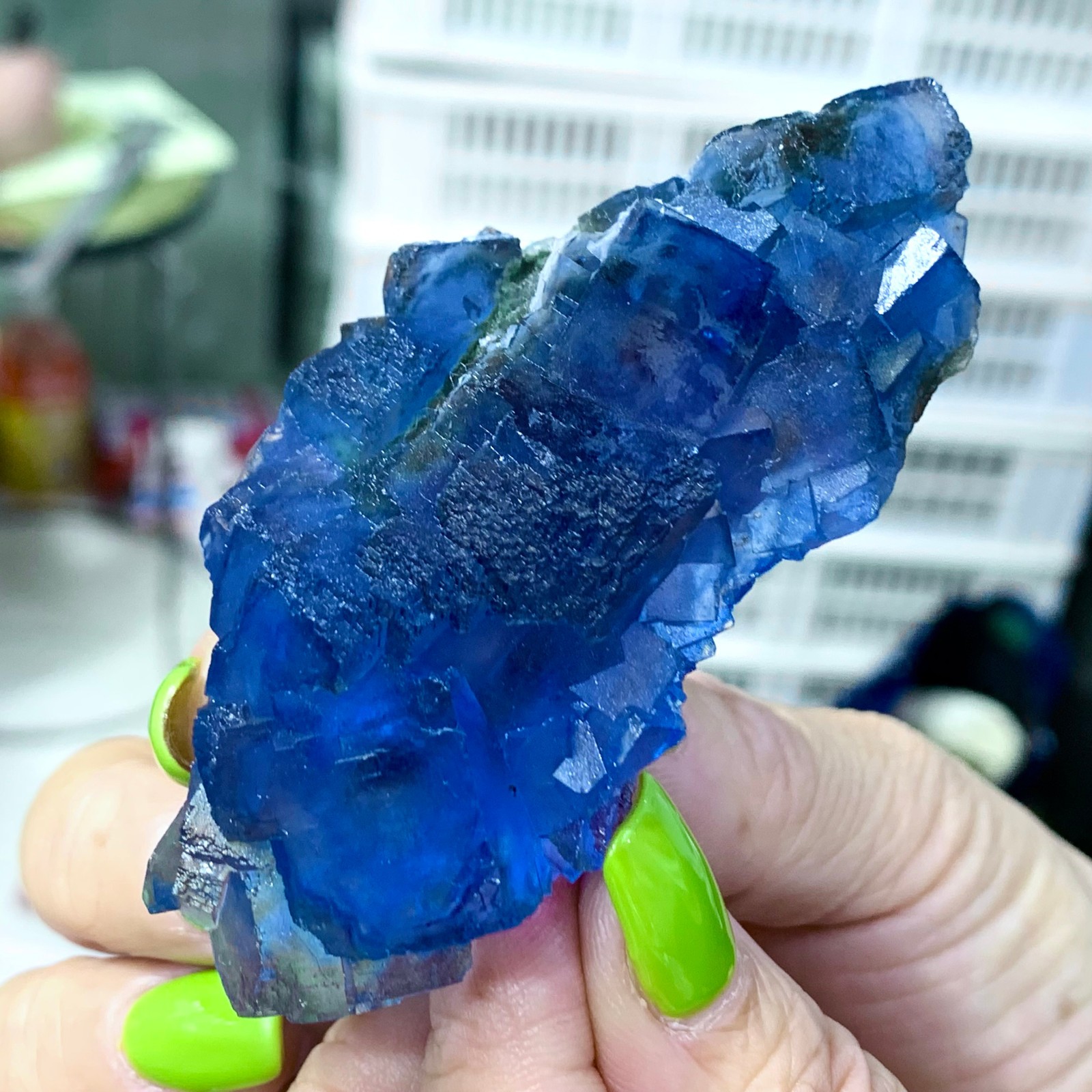 96G Natural Crystal Rare transparent blue cubic fluorite sample/China