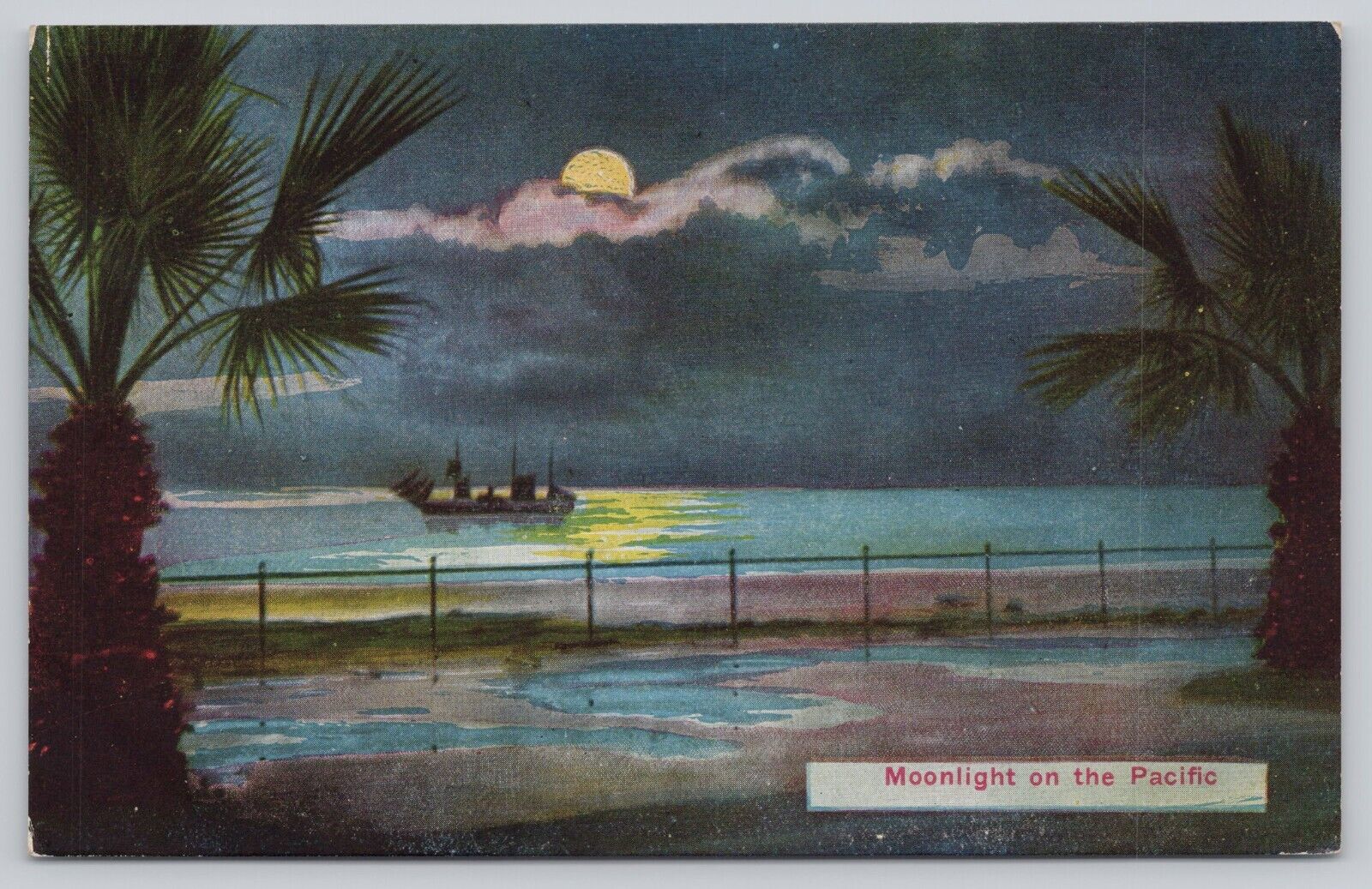 Postcard Moonlight on the Pacific Ship