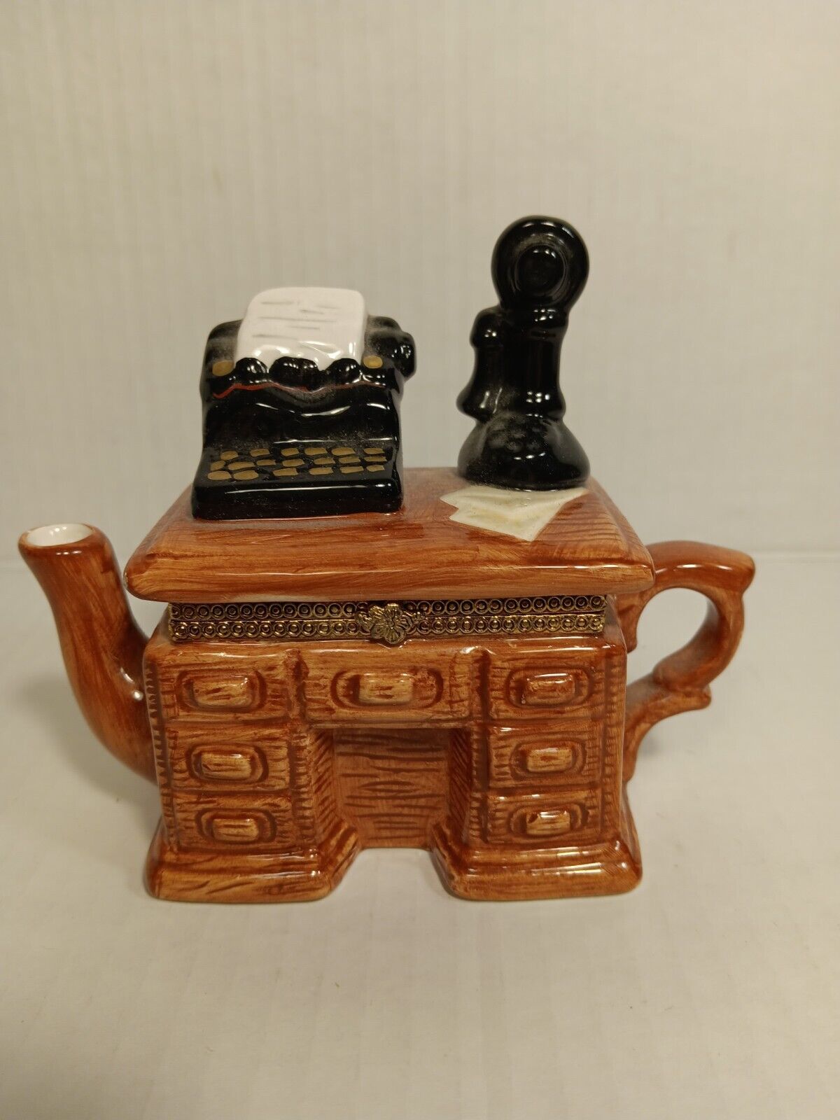 Hinged Ceramic Teapot Typewriter Desk Trinket Box