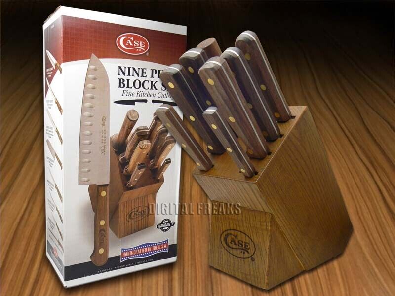 Case xx Knives 9 Piece Kitchen Knife Set Walnut Wood Block Steel 10249