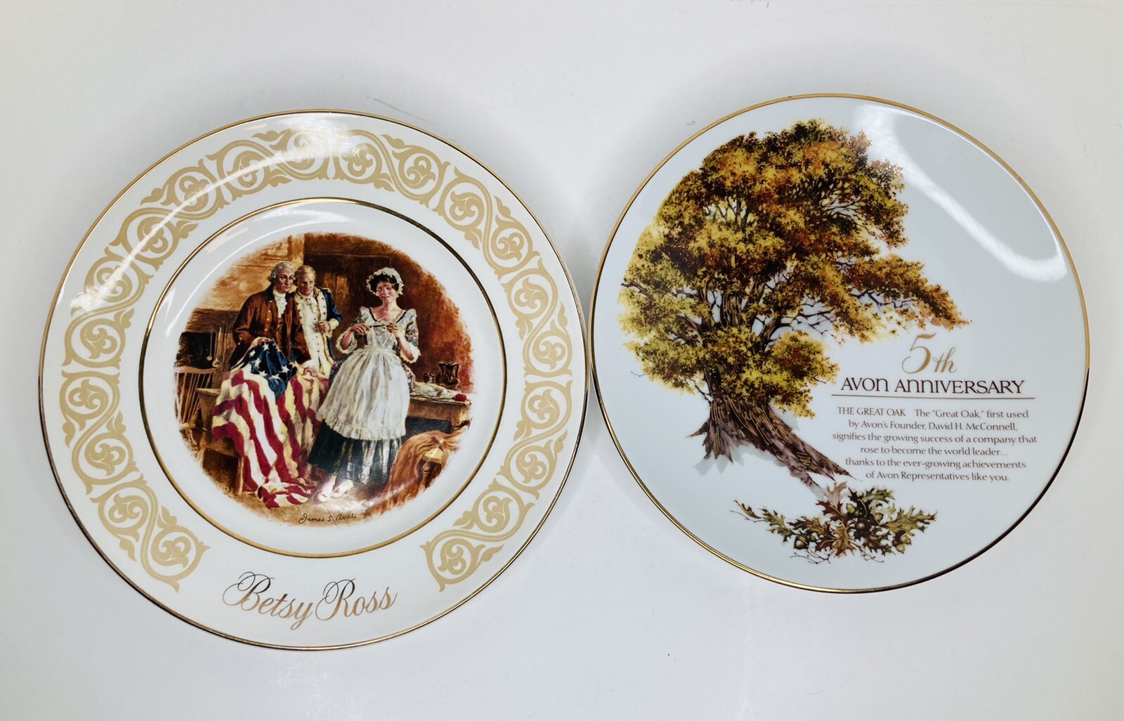 2 Vintage Avon Plates Betsy Ross (Crazing Lines) & 5th Anniversary NO Chips 