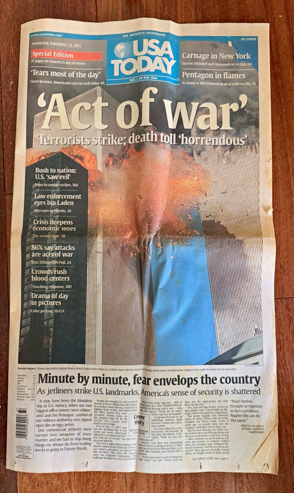 September 12 2001 USA Today Newspaper Special Edition Complete 9/11 Coverage