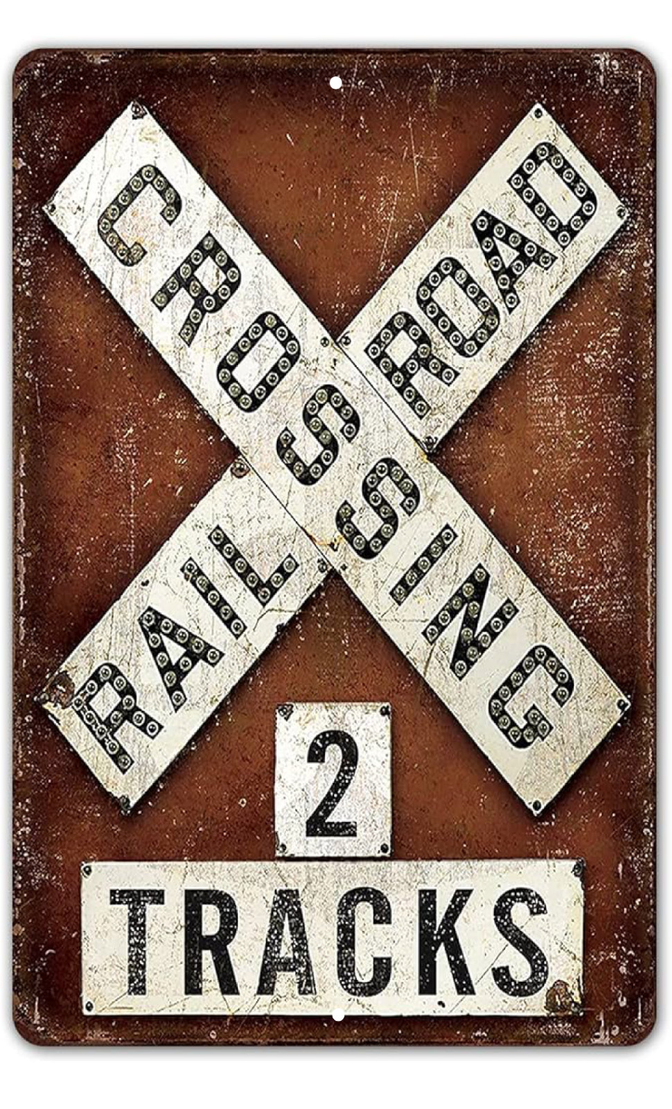 Railroad Crossing Two 2 Train Tracks Sign Tin Vintage Look Garage Bar Decor