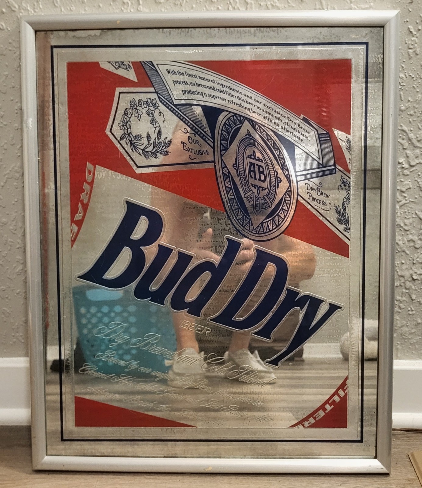 Vintage Bud Dry Budweiser Bar Mirror Mancave Decor 20.5
