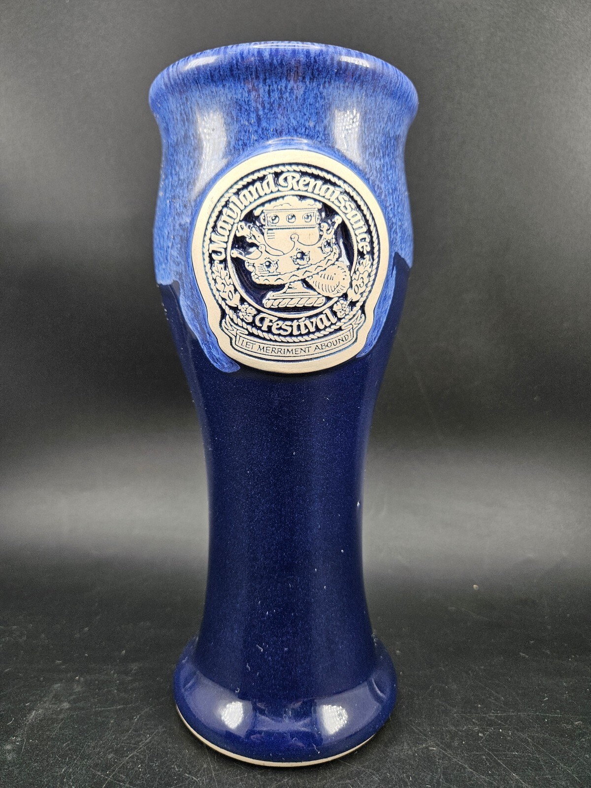 2007 Maryland Renaissance Festival Mug Gray Fox Pottery Blue Glaze Stein Goblet 2007 Maryland Renaissance Festival Mug Gray Fox Pottery Blue Glaze Stein Goblet